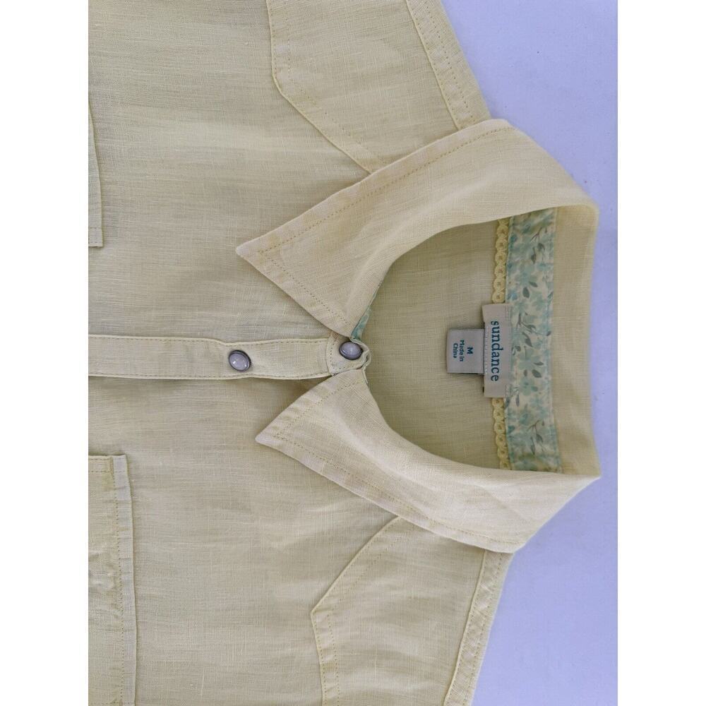 Sundance Pearl Snap Shirt Size M 100% Linen Yellow Western Rodeo Cowgirl​​ - Picture 5 of 14